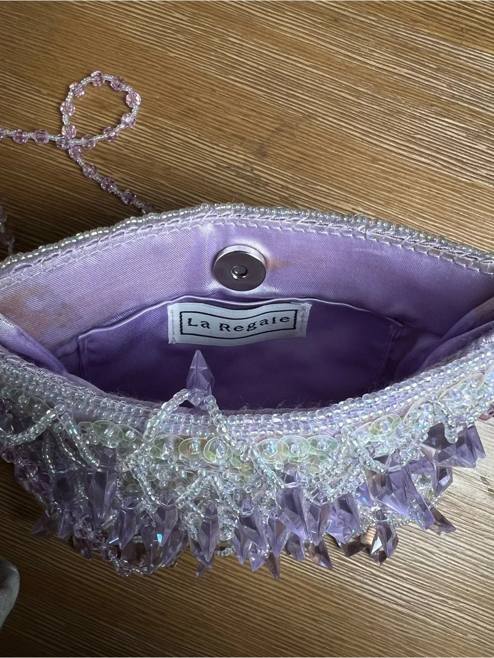Sequins Beaded Fringe Lavender Evening Purse Handbag Clutch